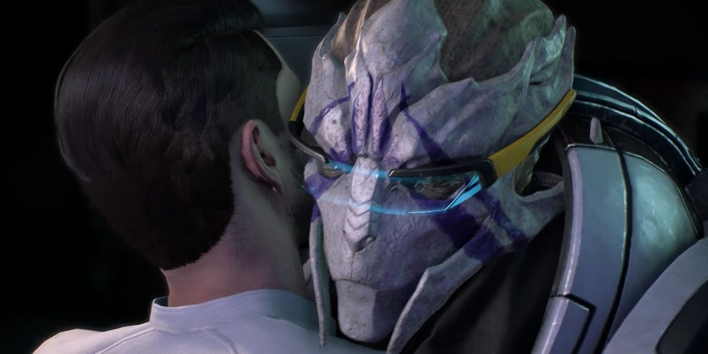 Mass Effect Andromeda Screenshot of Vetra and Male Ryder Hugging