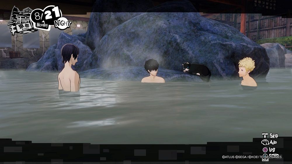 Persona 5 Strikers characters at a bath house