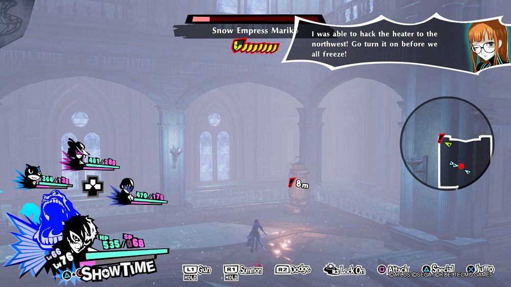 Persona 5 Strikers switching on the heater in the Snow Empress fight