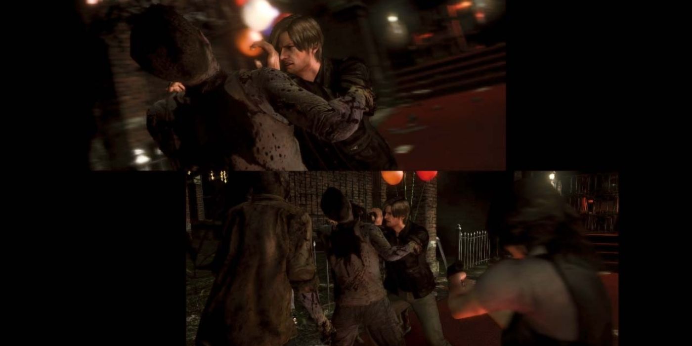 Resident Evil 6 Screenshot of Split Screen With Leon and Helena