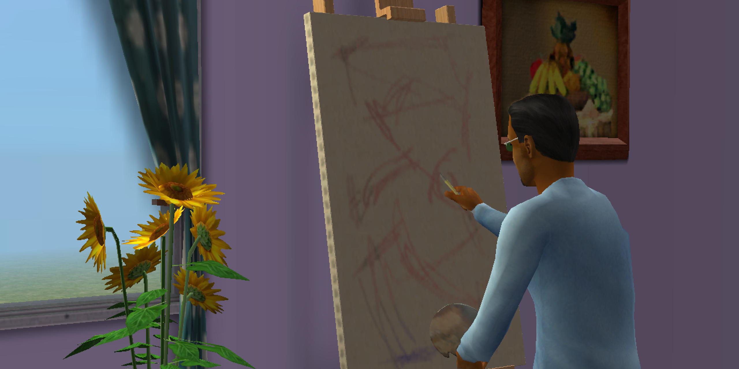 Darren Dreamer painting at an easel The Sims 2