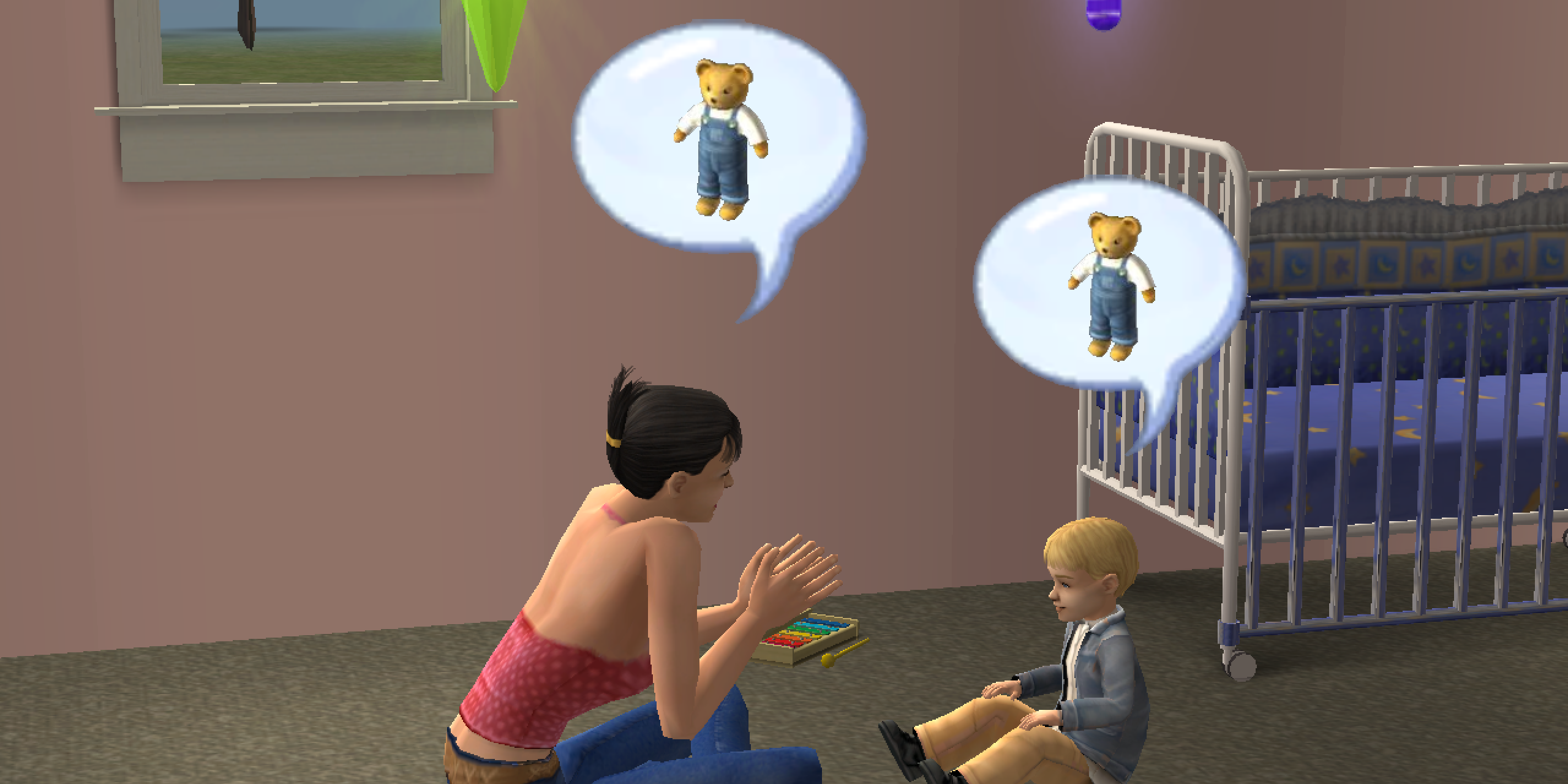 Brandi Broke teaching Beau Broke to talk in The Sims 2