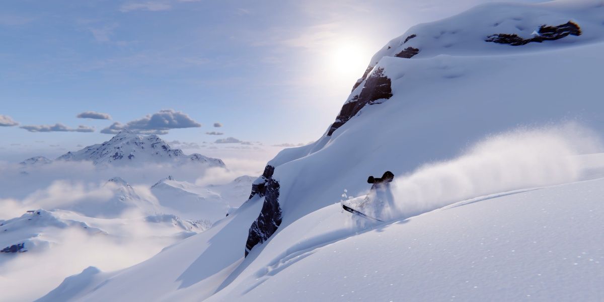 A snowboarder going down a snowy mountain slope in Shredders