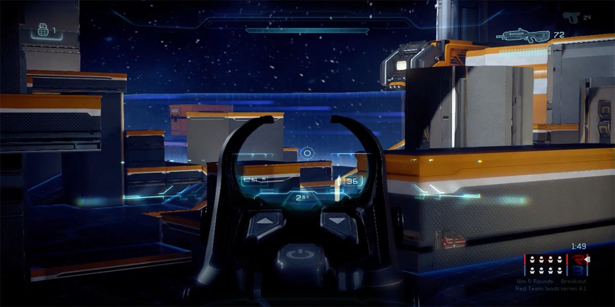 Aiming down the sites of a rifle in Halo 5