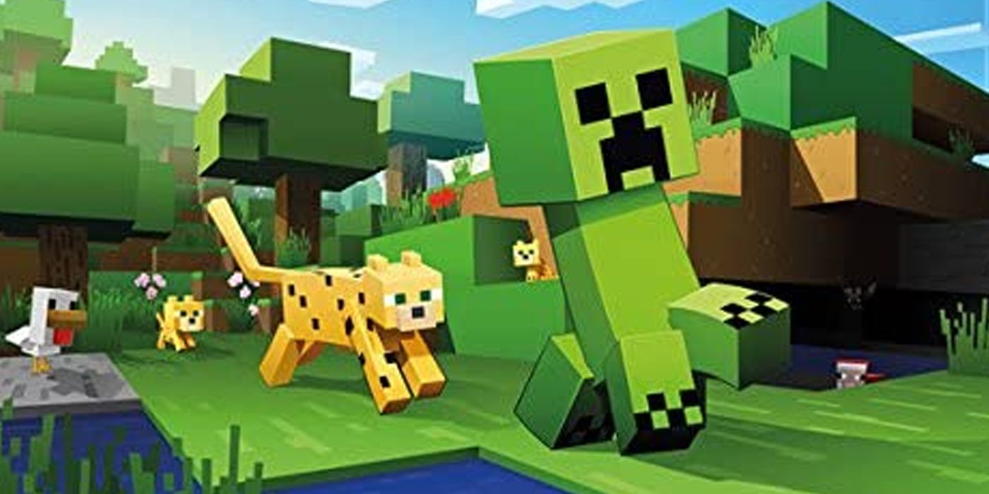 Cat chasing creeper in Minecraft