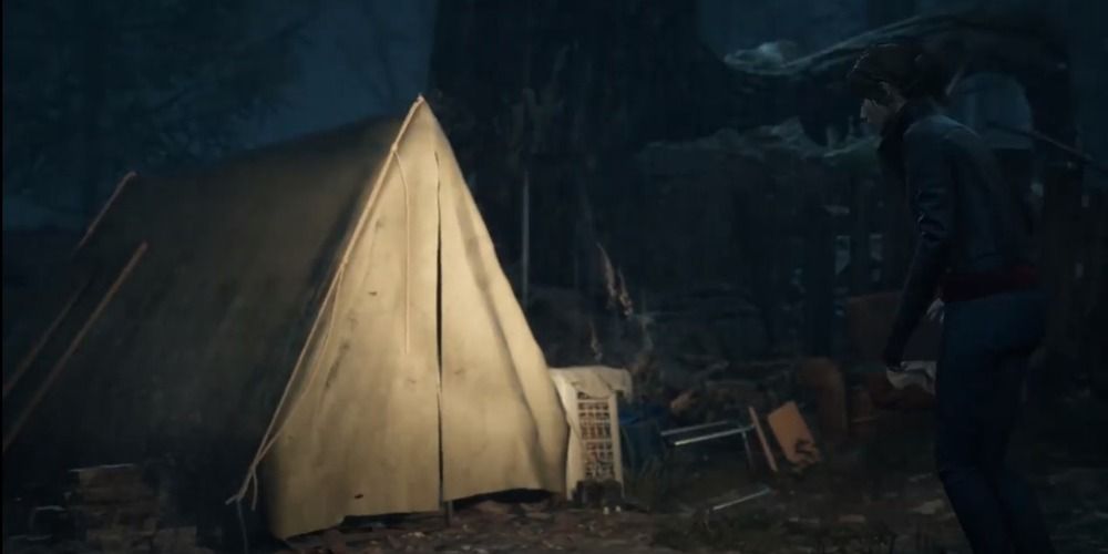 Marianne investigating Francis' tent in The Medium