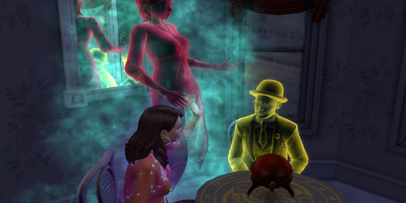 The Sims 4 Temperance appears as a Sim chats with a ghost