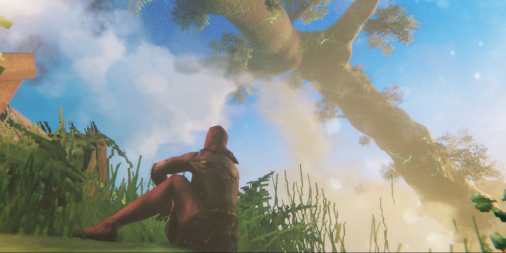 Character sitting in Valheim