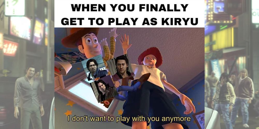 Yakuza 4 Toy Story Andy dropping the other characters for Woody meme