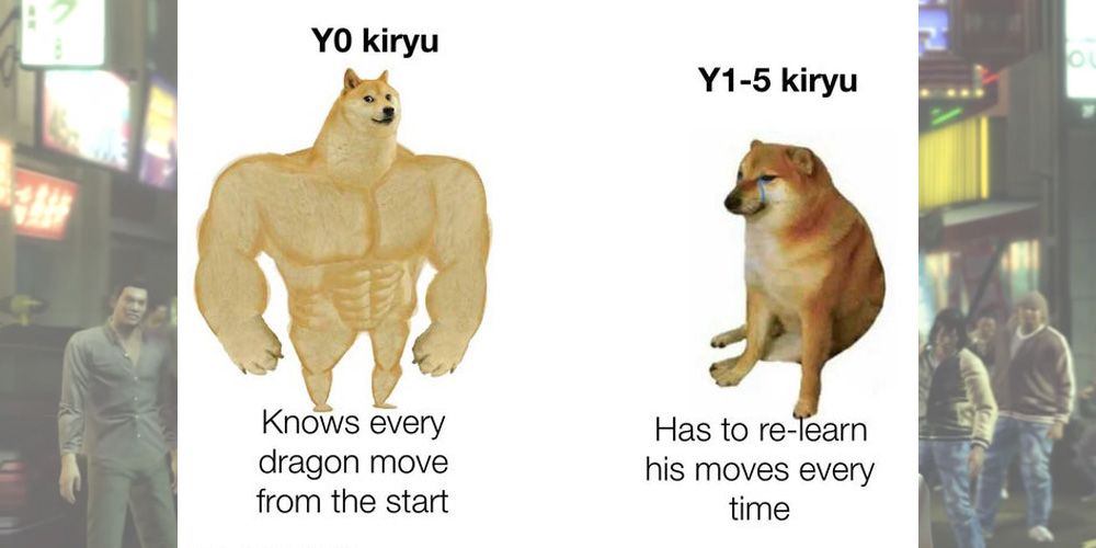 Yakuza Kiryu having to relearn all his moves meme