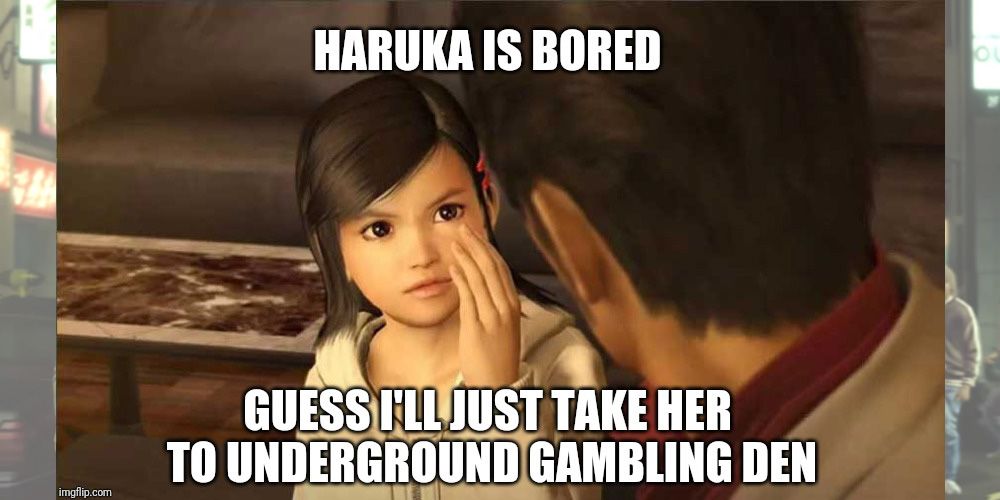 Yakuza Kiryu taking Haruka gambling meme