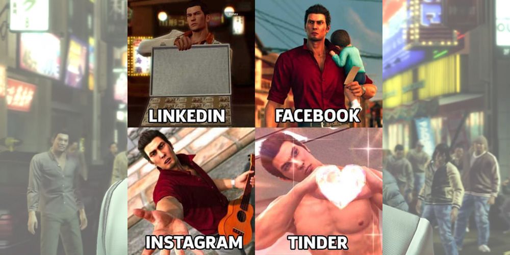 Yakuza Meme about Kiryu's different social profile pictures