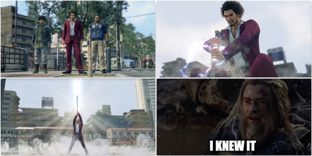 Yakuza meme comparing baseball bat moment to thor's Hammer