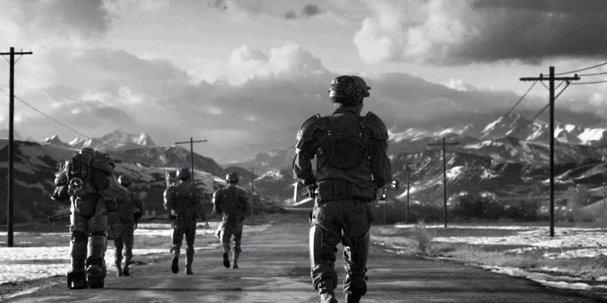 Fallout 4 intro Nate soldiers highway black and white