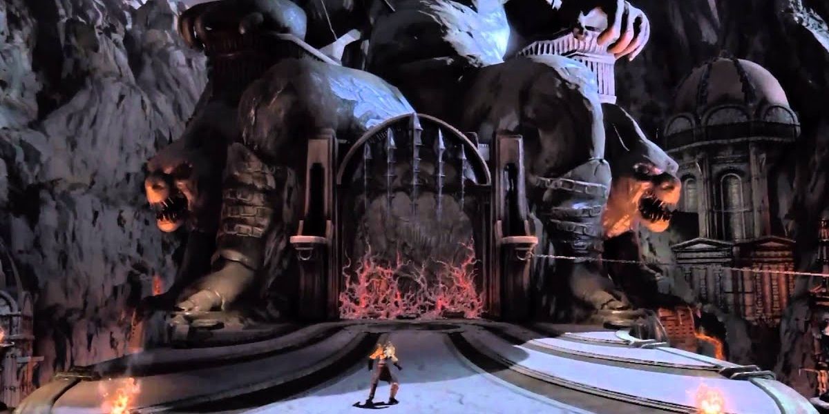 kratos in front of hades statue
