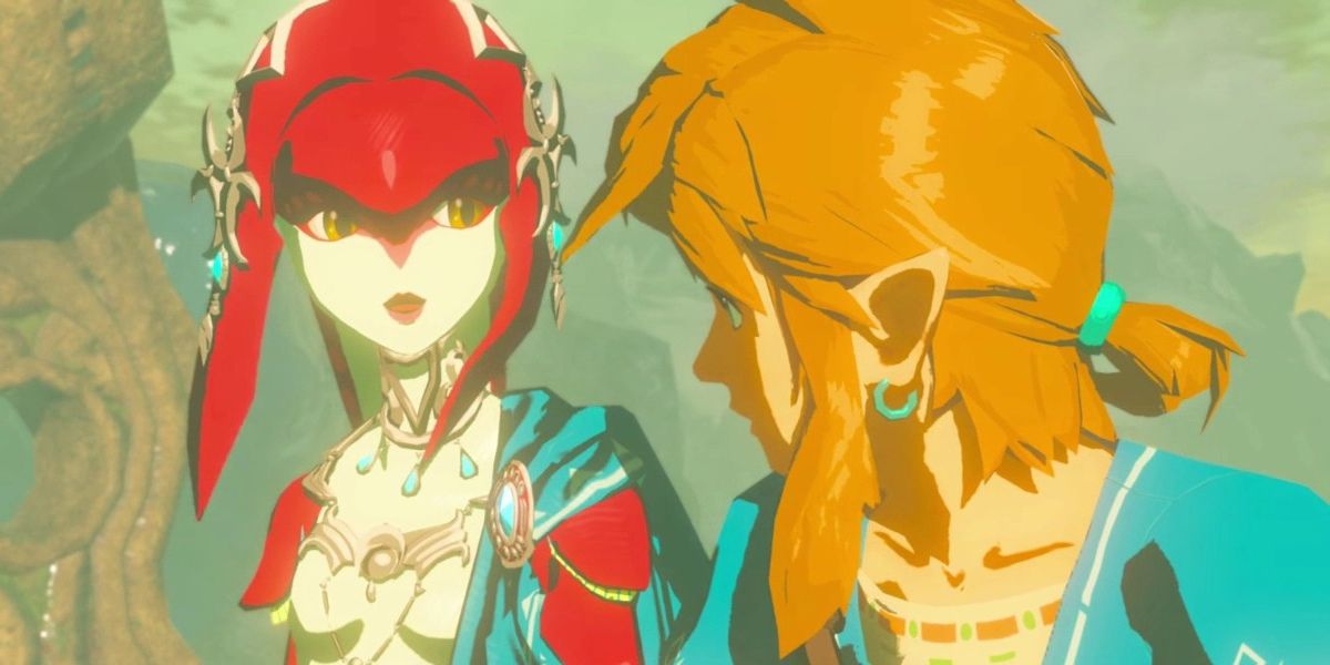 The legend of zelda breath of the wild mipha and link sitting side by side while talking