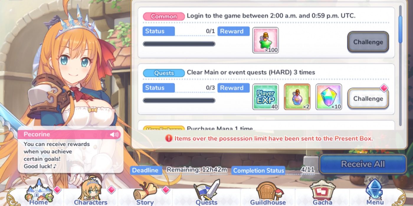 The missions screen in Princess Connect