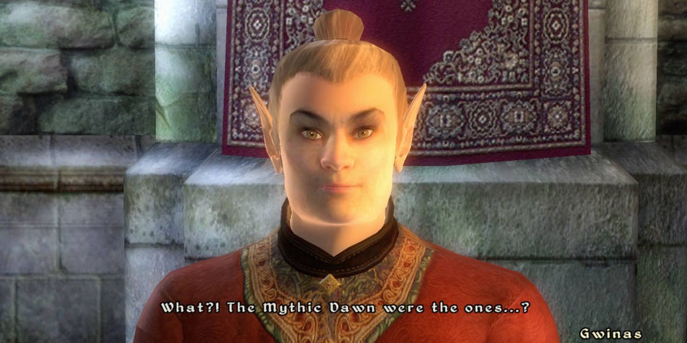 Gwinas in Oblivion, discovering the Mythic Dawn killed the emperor