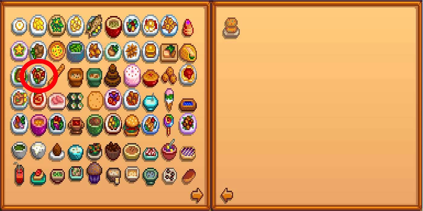 Pepper Popper Meal Stardew Valley circled in list of meals. 