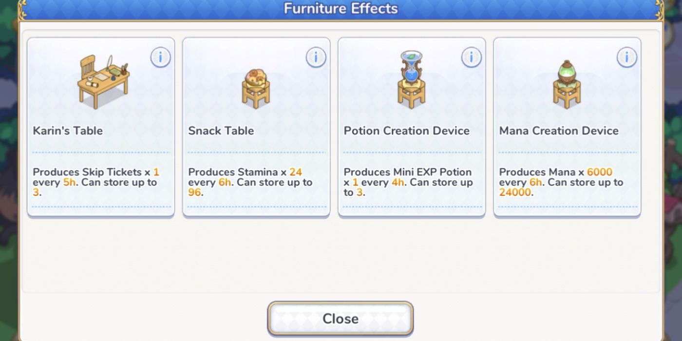 The furniture with effects in Princess Connect