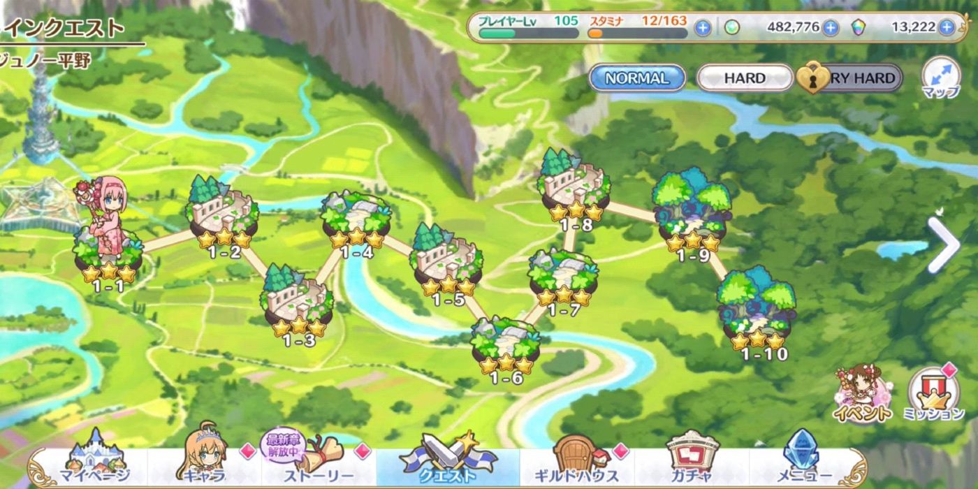 A board of the story levels in Princess Connect