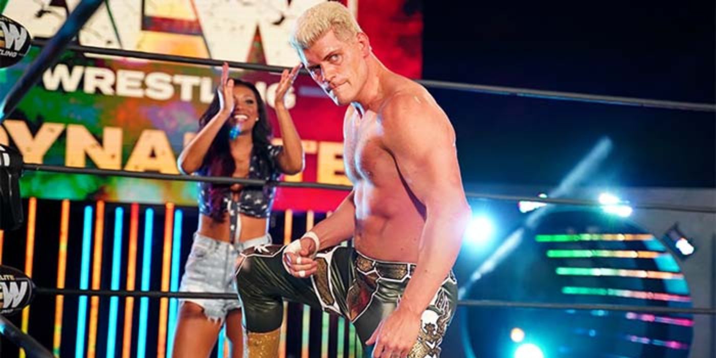 Cody Rhodes, with his wife Brandi cheering him on behind him, gets ready to fight on Dynamite