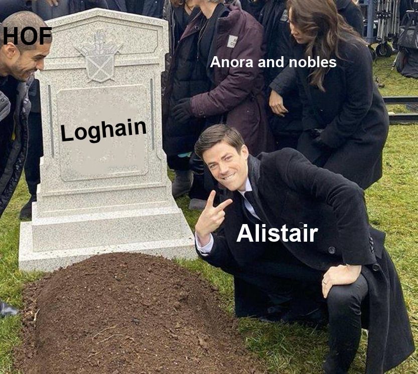 CW Flash meme with Alistair at Loghain's funeral