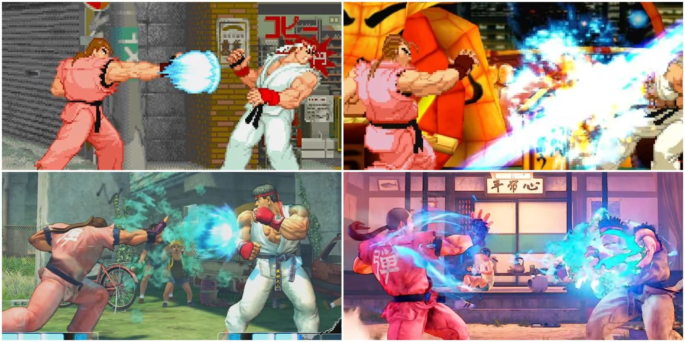 Street Fighter: Dan Hibiki using the gadouken in 4 different games