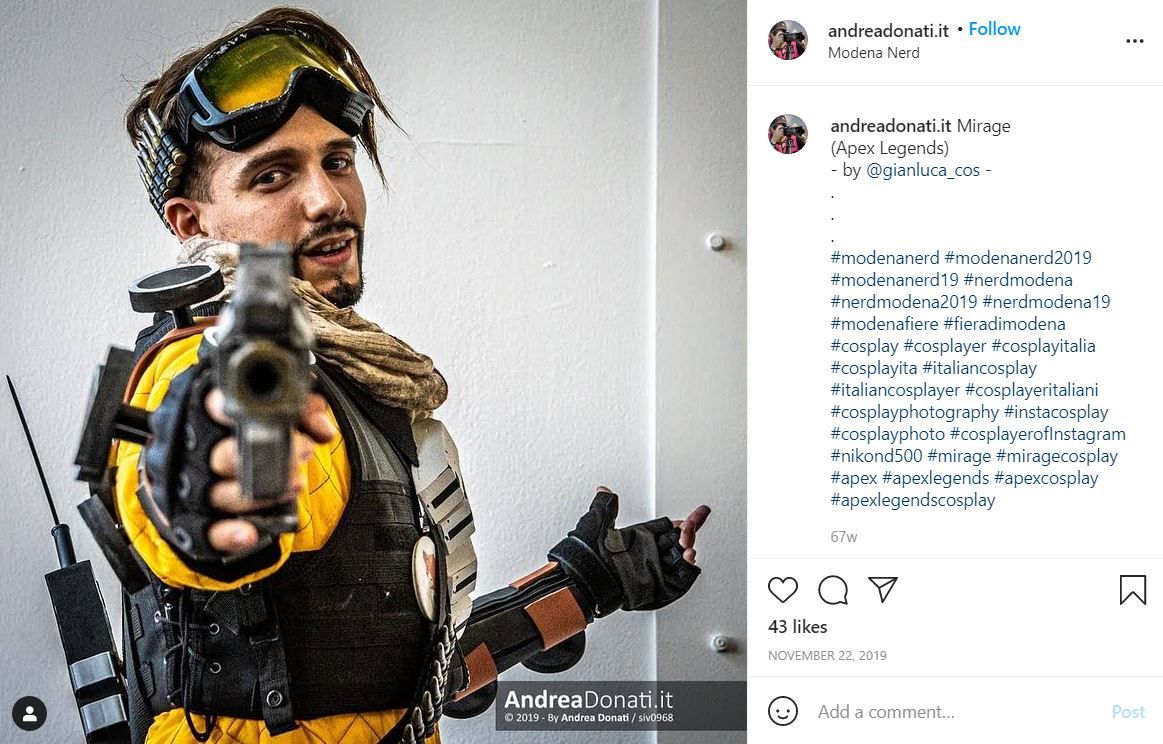 Apex Legends Mirage Cosplay on Instagram by andreadonati.it