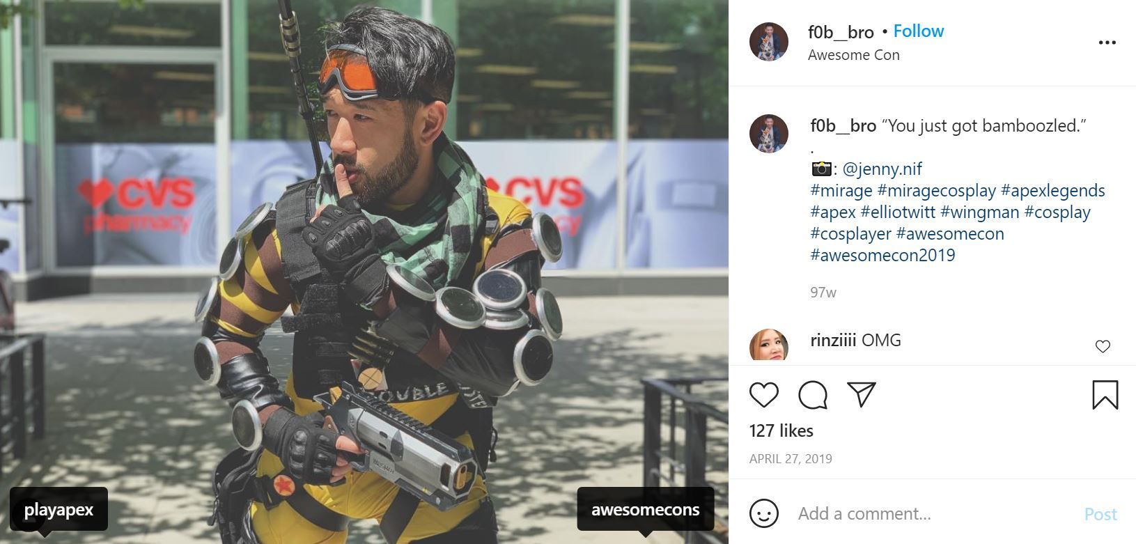 Apex Legends Mirage Cosplay on Instagram by f0b_bro