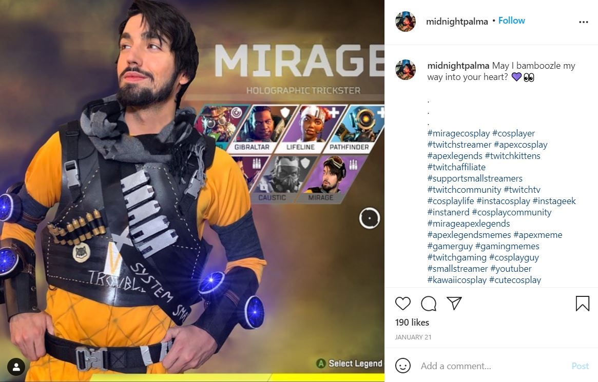 Apex Legends Mirage Cosplay on Instagram by midnightpalma