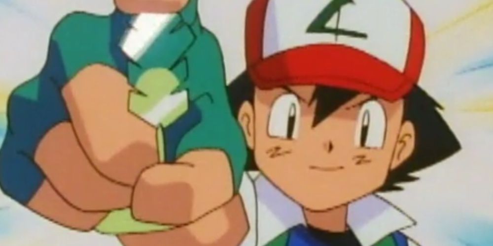 Ash Shows Off His Earth Badge After Defeating Team Rocket