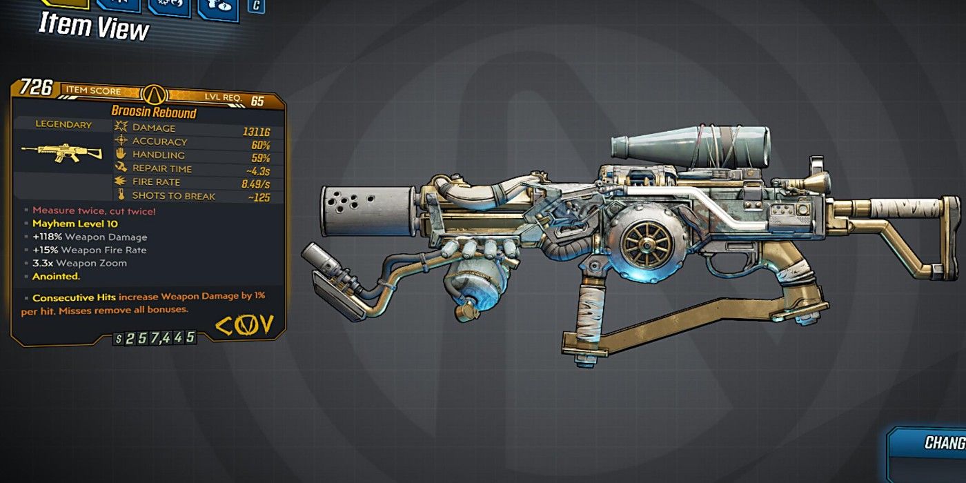 Borderlands 3 Rebound legendary COV weapon display