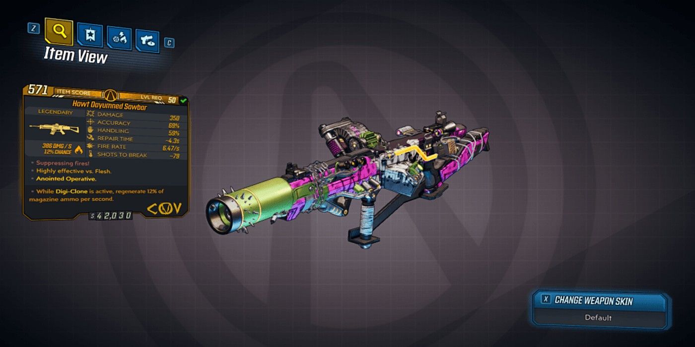 Borderlands 3 Sawbar legendary COV weapon display