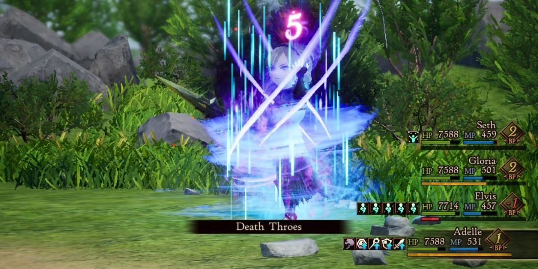 Adelle dooming herself to raise her stats as a Hellblade in Bravely Default 2