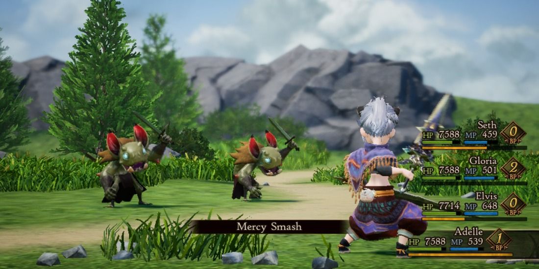 Adelle using Mercy Smash as a Beastmaster in Bravely Default 2