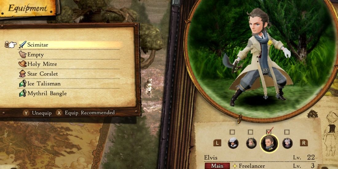 Elvis as a Freelancer in the Bravely Default 2 Equipment Screen