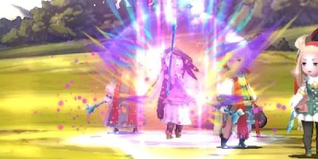 Agnes using a Conjurer spell in Bravely Default