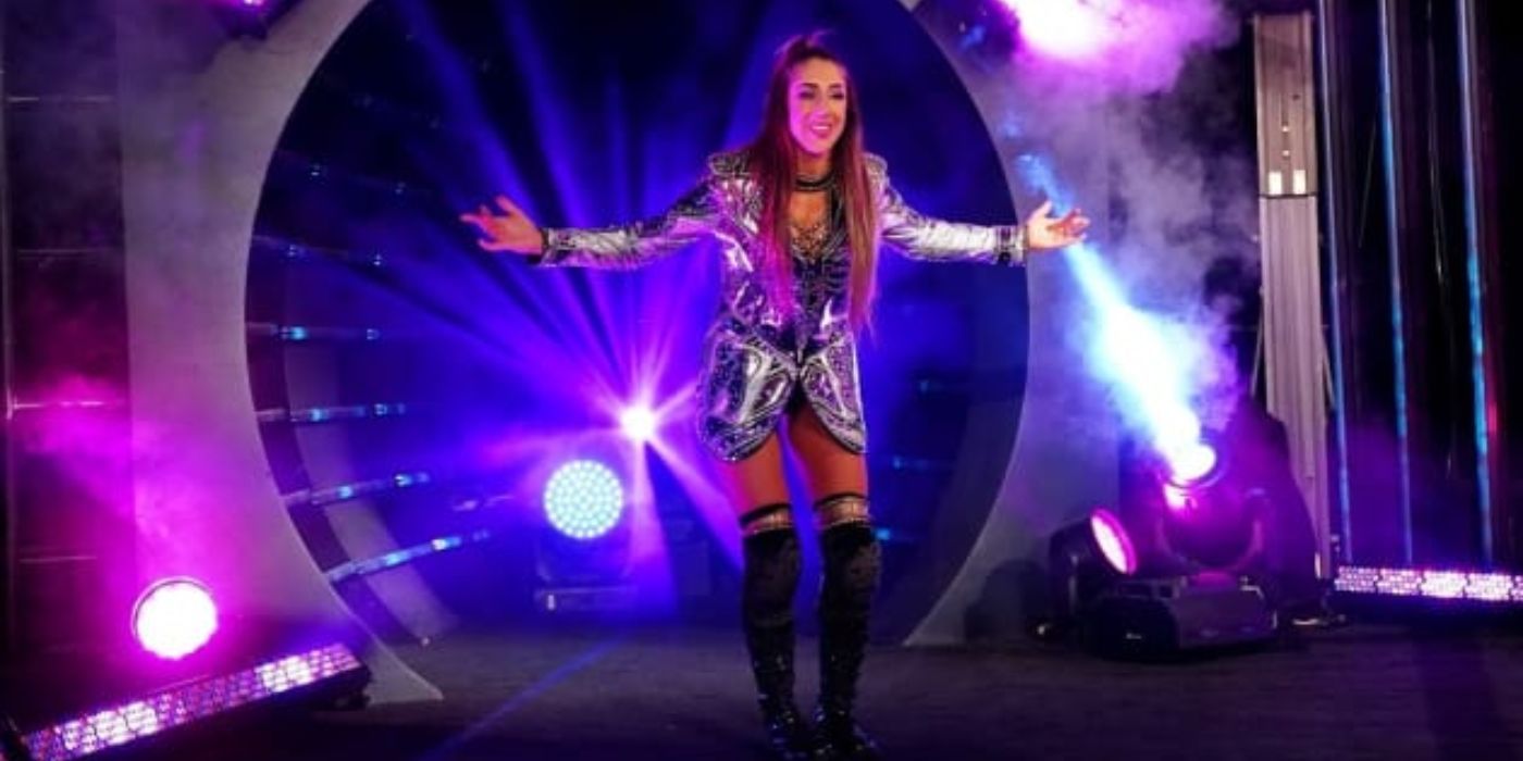 Britt Baker makes her entrance on an episode of AEW Dynamite with her heel persona on full display
