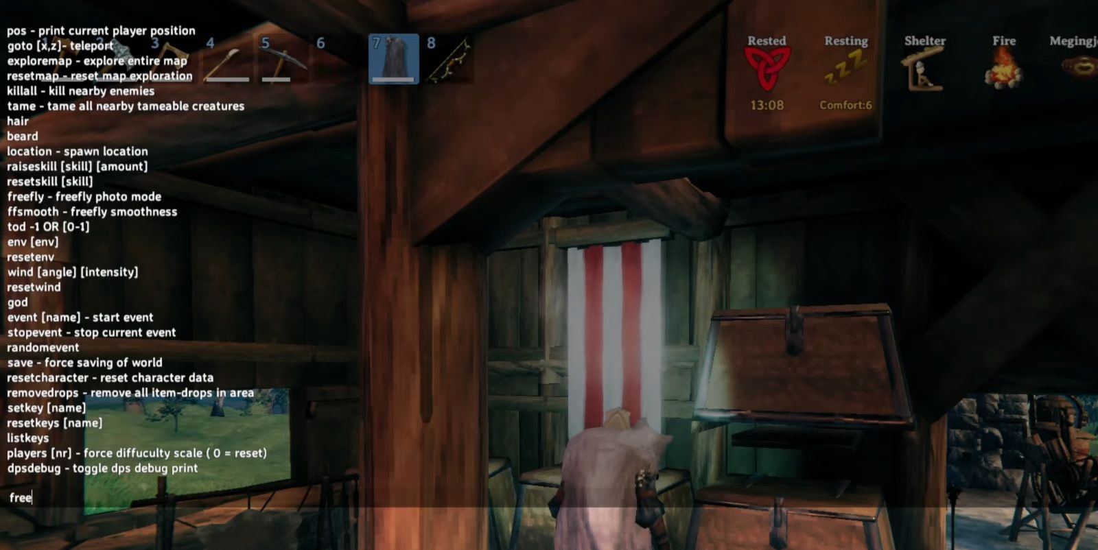 Valheim: The built-in cheat system in the console