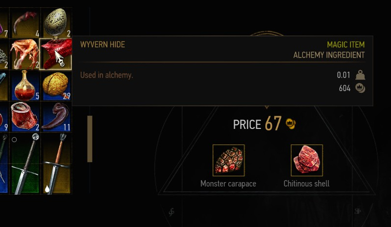 Monster Carapace crafting component material The Witcher 3 dismantling