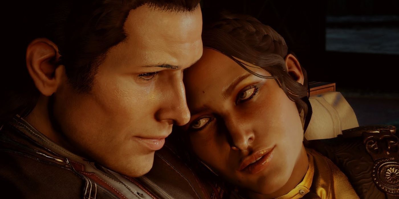 Josephine (right) sits lovingly with a male human Inquisitor