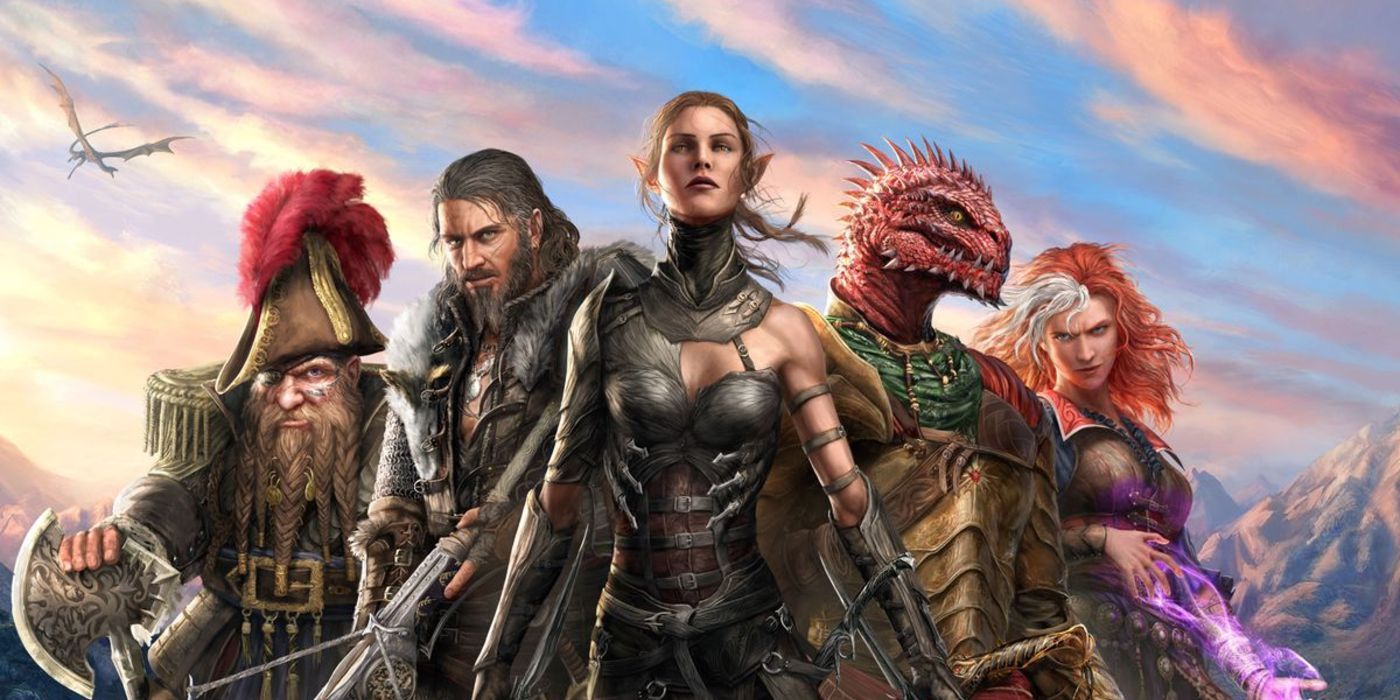Official artwork of Divinty: Original Sin 2 characters (from left to right) Beast, Ifan, Sebille, Red Prince and Lohse