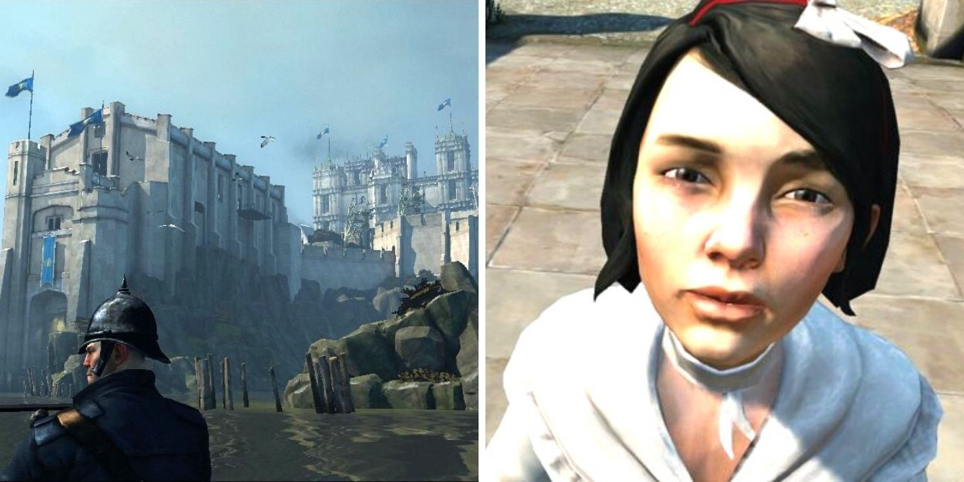 Dishonored 1 - Dunwall Tower from a boat's perspective and Emily Kaldwin as a child