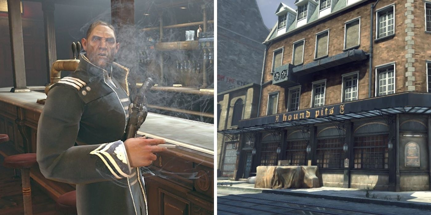 Dishonored 1 - Farley Havelock at bar - The Hound Pits pub exterior