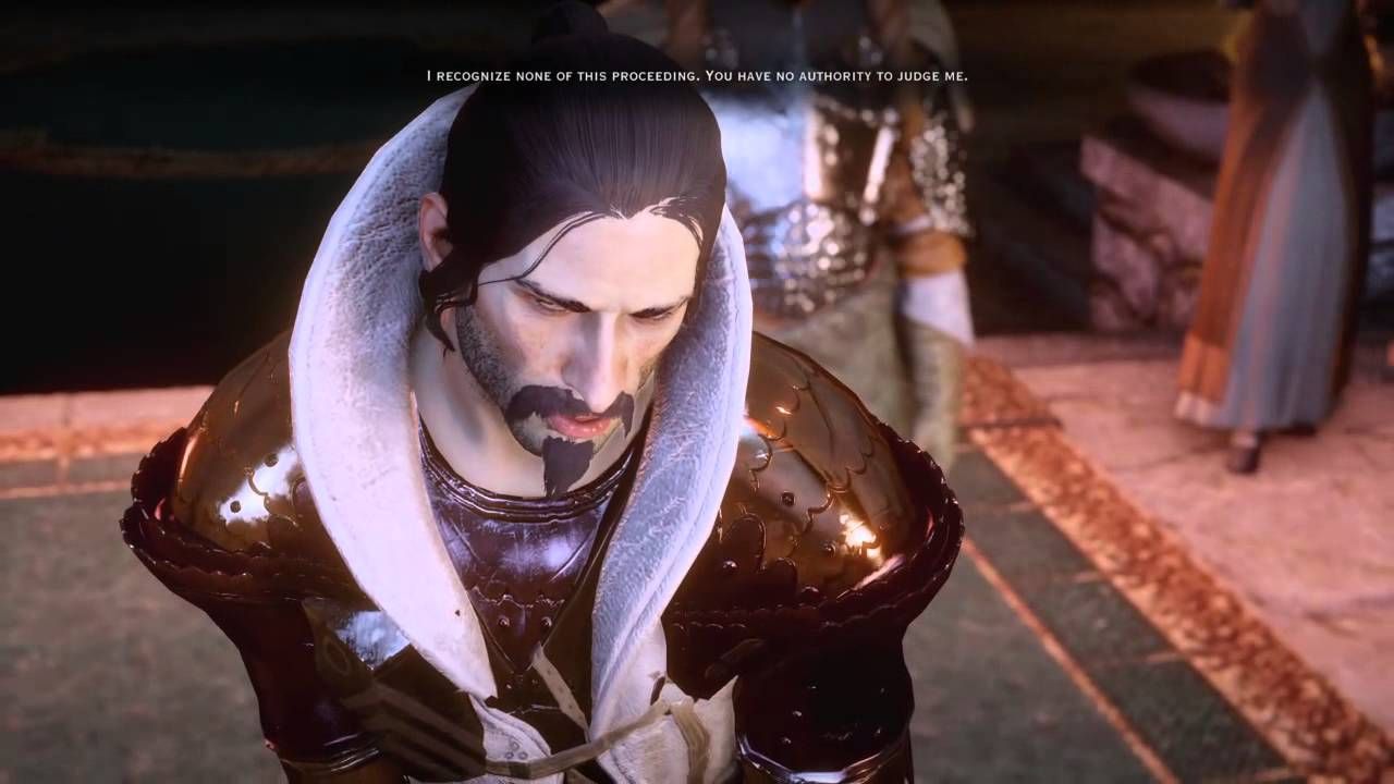 Magister Livius Erimond being judged in Dragon Age Inquisition.