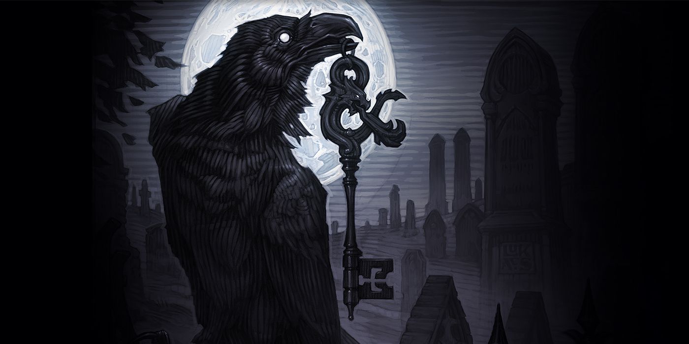 Artwork of a Crow Holding A Key In A Dark Background