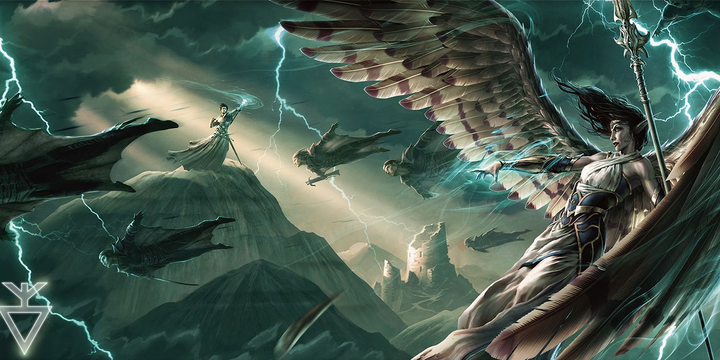 An Asimaar Casting Lightning Spells While Flying