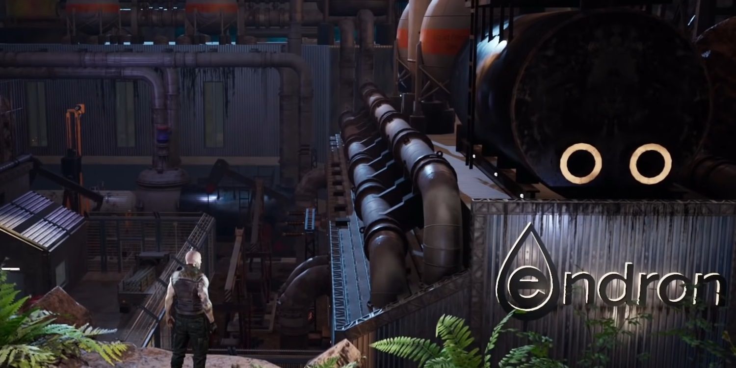 Werewolf: The Apogalypse - Earthblood. Cahal stares at a Endron facility.