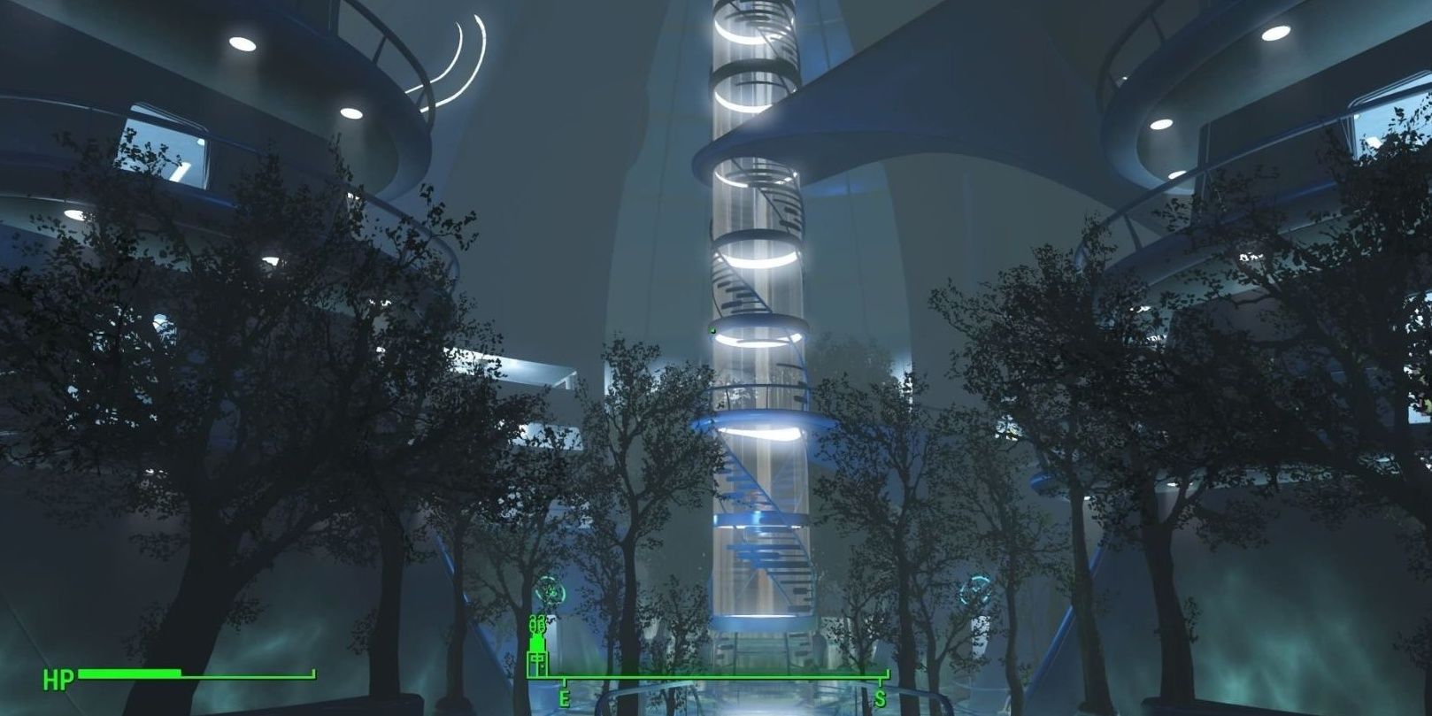 Screenshot of the Institute with Lights Off Fallout 4